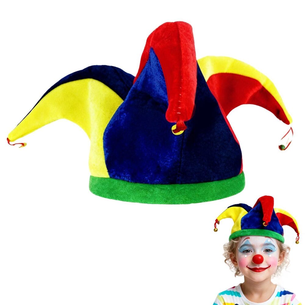 1070 Felt Jester Hat Rainbow Clown Cap For Mardi Gras Costume Halloween